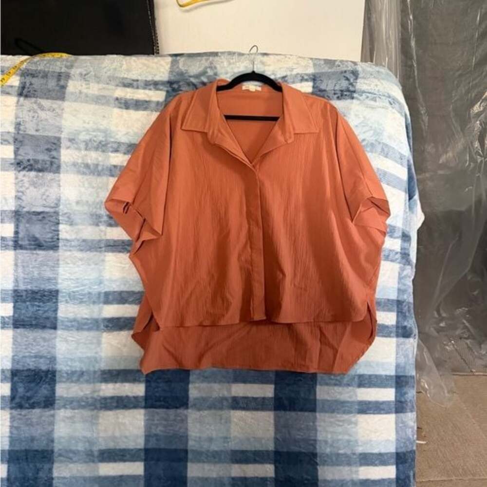 Shop Stevie Relaxed Textured Button-Down Shirt in Rust Orange